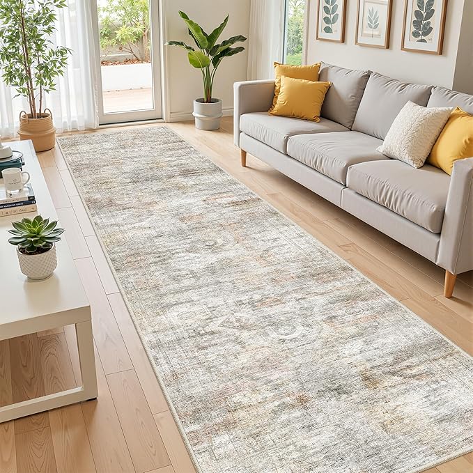 Long Bathroom Rugs Runner - Washable Runner Rugs for Hallway 2x10, Ultra-Thin Soft Kitchen Carpet Runner, Anti Slip Backing Runner Rugs for Entrance, Bedroom, Living Room(2'x10', Grey/Rust)