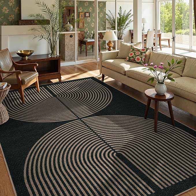 Lahome Enfys Modern Rainbow Easy Jute Rug, 6x9 Area Rugs for Living Room Outdoor Patio Washable Indoor Outdoor Dining Room Carpet, Farmhouse Large Non Slip Carpet for Bedromm Backyard Office