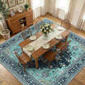 Area Rugs Square 10ft Washable Non-Slip, Floral Vintage Distress Print Pattern Medallion Carpet for Living Room Bedroom Dining Room, Teal Green Lake Blue Turquoise