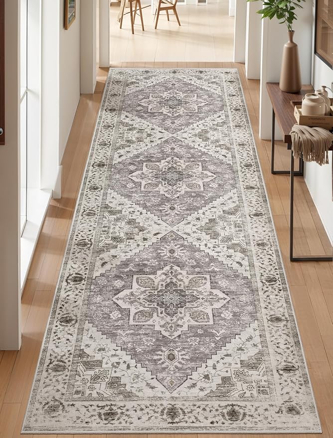 SERISSA Boho Washable Runner Rug, 2'6"x10' Long Non-Slip Vintage Earth Tone Hallway Kitchen Stair Runner Rug Ultra Soft Print Distressed Floor Carpet for Bathroom Laundry Room