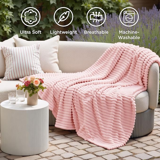 Bedsure GentleSoft Coral Pink Fleece Twin Blanket for Couch - Super Soft Cozy Blankets for Women, Cute Small Blanket for Girls, 60x80 Inches