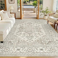 Madane 5x7 Area Rugs for Living Room, Stain Resistant Washable Rug, Non-Slip Backing Area Rug, Vintage Home Decor Rug for Bedroom (Beige/Brown, 5'x7')