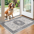 Washable 2x3 Entryway Area Rug: Vintage Soft Thin Door Mat with Non Slip Backing Water Resistant Carpet for Bedroom Low Pile Floor Mat for Kitchen Bathroom Laundry Easy Clean Rug for Family(2x3,Grey)