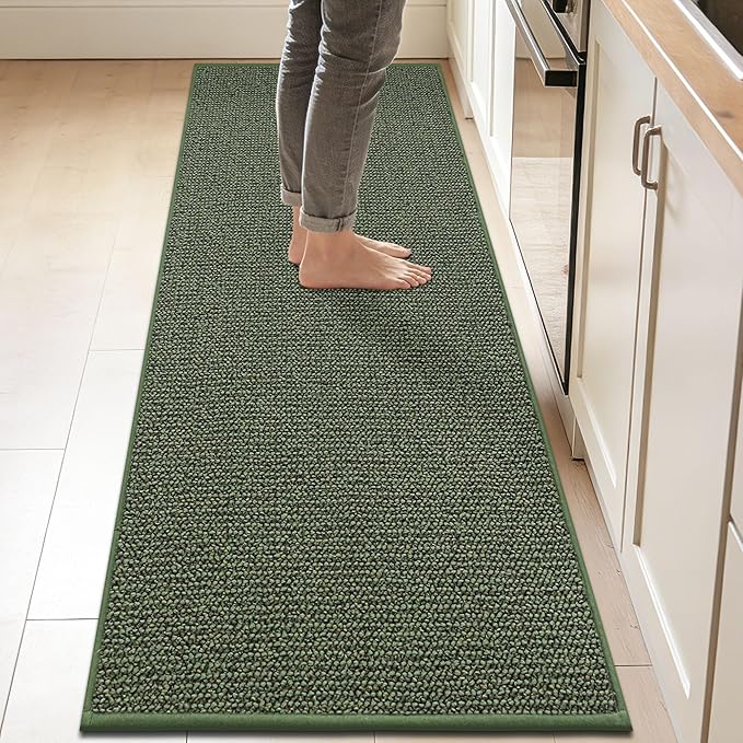 BEQHAUSE Kitchen Runner Rugs 24"x84", Non-Slip Kitchen Mats for Floor, Super Absorbent and Stain Resistant Kitchen Rug, Machine Washable Rugs for Kitchen, Hallway, Laundry & Sink, Green