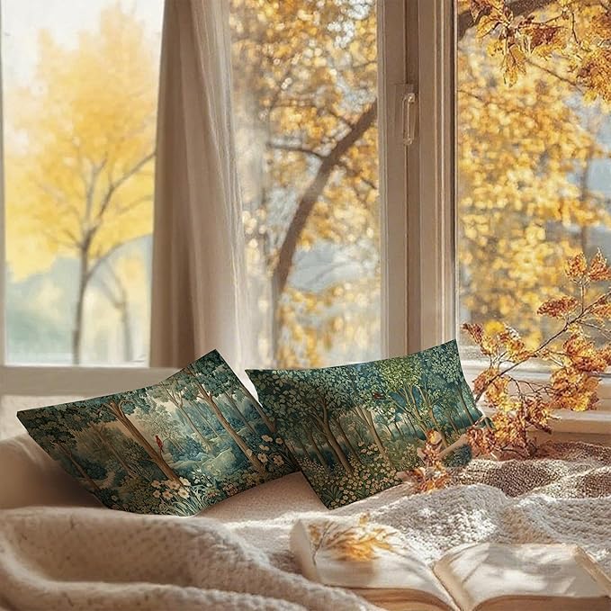 Rustic Spring Forest Pillow Covers 20x12 Double-Sided, Cottagecore Forest Nature Botanical Wildflower Decorative Throw Pillow Covers for Sofa Bed Bedroom Living Room Set of 2