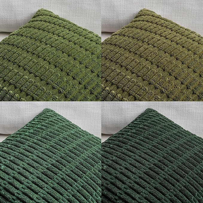 Fancy Homi Set of 4 Green Lumbar Rectangle Decorative Throw Pillow Covers 12x24 Inch for Couch Bed Chair, Aesthetic Boho Room Decor, Soft Fuzzy Thick Corduroy Textured Cushion Case 30x60cm