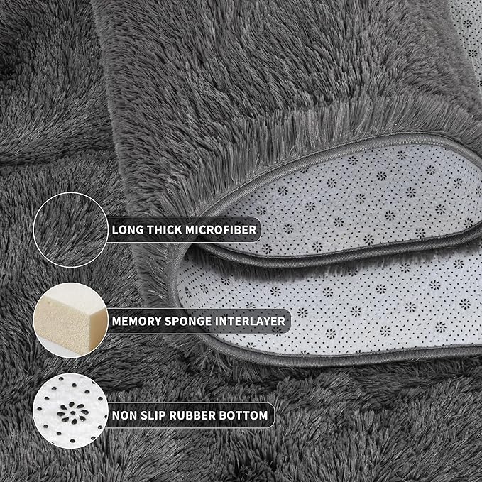 Tepook Area Rugs 9x12 for Living Room, Super Soft Fluffy Rugs for Bedroom, Modern Shaggy Rug Fuzzy Carpets for Kids, Plush Indoor Nursery Home Decor Rug with Non-Slip Bottom, Dark Grey