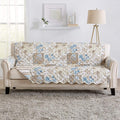 Great Bay Home Reversible Floral Patchwork Sofa Furniture Protector - Machine Washable, Scalloped Edge, Stain Resistant, Printed Furniture Cover for Dogs, Kids, and Pets (Taupe/Blue)