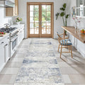 Kitchen Runner Rug Non Slip - 2.5 x 8 Runners for Hallways, Entryway, Bedroom, Washable Runner Rugs for Bathroom, Laundry Room, Low Pile Soft Vintage Area Rug(2.5'x8', Blue/Brown/Ivory)