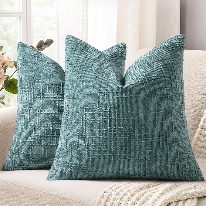 decorUhome Summer Teal Chenille Euro Sham Throw Pillow Covers 26x26 Set of 2 Textured Soft Cozy Slubby Couch Pillow Covers Modern Farmhouse Boho Decorative Pillow Cases for Bed Sofa Living Room