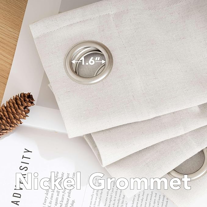H.VERSAILTEX Living Room Linen Curtains Home Decorative Nickel Grommet Curtains Privacy Added Energy Saving Light Filtering Window Treatments Draperies, Heathered Natural, 2 Panels, 52 x 72 - Inch
