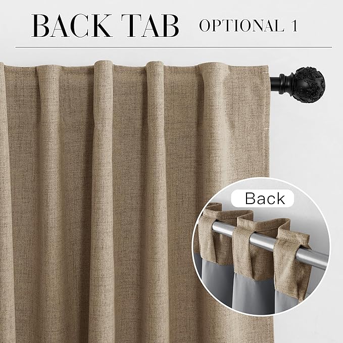RYB HOME Burlap 100% Blackout Short Curtains 52 Width 45 inch Length, Light Blocking & Thermal Insulated Curtains for Kitchen/Small Window/Bathroom/Basement, 2 Panels