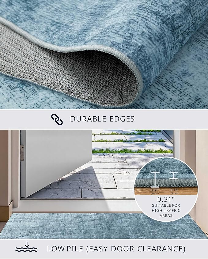 Latte&Fog 6x9 Area Rugs for Living Room Bedroom, Blue Modern Abstract Neutral Washable Rug, Boho Non Slip Low Pile Carpet for Dining Room, Dorm, Classroom, College Dorm, Farmhouse and Kids Room - Blue