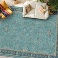 Boho 9x12 Large Teal Green Washable Living Room Rug - Vibrant Turquoise Rug for Bedroom Under Bed, Dining Room Under Table, Geometric Floral Low Pile & Soft Stain Resistant Carpet