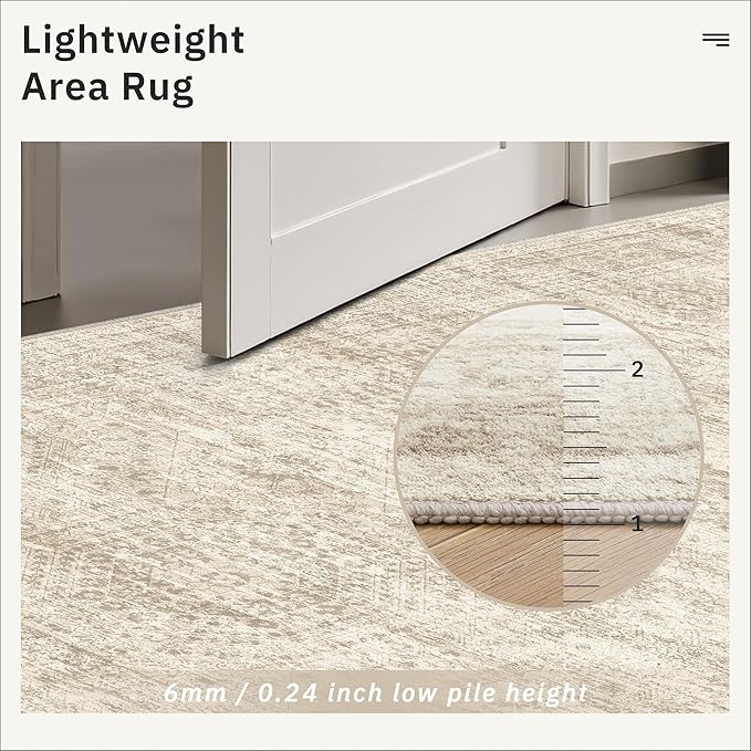 Soalmost Hallway Runner Rug 4x8 Wide: Washable Thin Runners for Hallways Entry, Non Slip Soft Vintage Kitchen Area Rugs for Living Room Bedroom Dining Room Foyer (Beige, 4x8)
