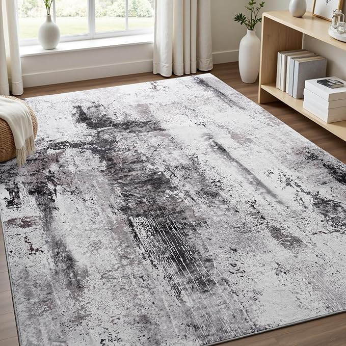 Toneed Abstract Area Rug Modern Washable Rug Soft Non Slip Rug Low Pile for Bedroom Living Room Dining Room Coffee Brown 5x8 Feet