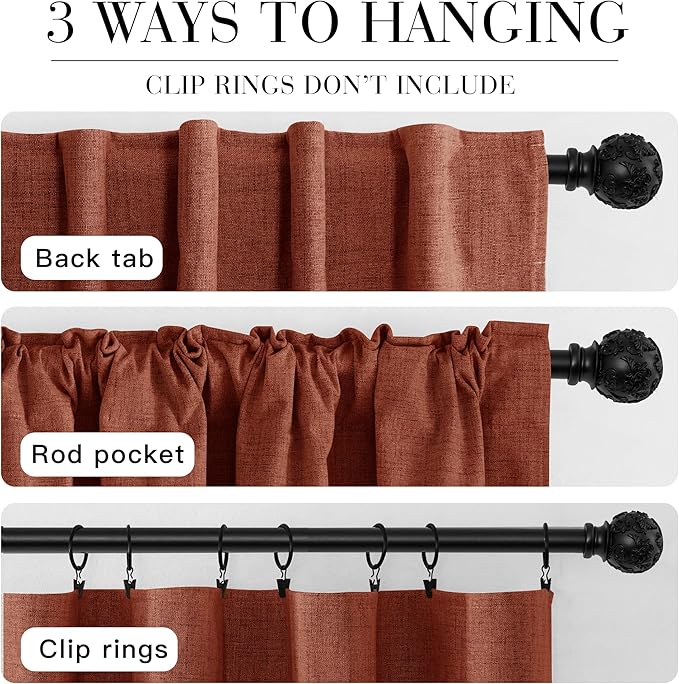 RYB HOME 100% Blackout Linen Textured Curtains 84 inches Long, Insulating Privacy Energy Saving for Bedroom Living Room Window Office Theater Dining Nursery, W 52 x L 84 in, Terracotta, 2 Panels
