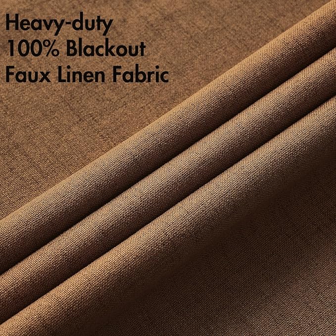 MIULEE Linen Curtains for Bedroom 100% Blackout Thermal Insulated Brown Grommet Room Darkening Curtains & Drapes Fall Decor for Living Room Nursery 52 x 63 Inch (2 Panels)