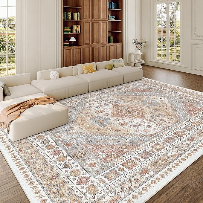 zesthome 8x12 Area Rugs,Stain Resistant Washable Rug,Ultra-Thin Rugs for Living Room,Bedroom,Non-Slip Backing Home Decor Large Area Rug (Orange,8'x12')