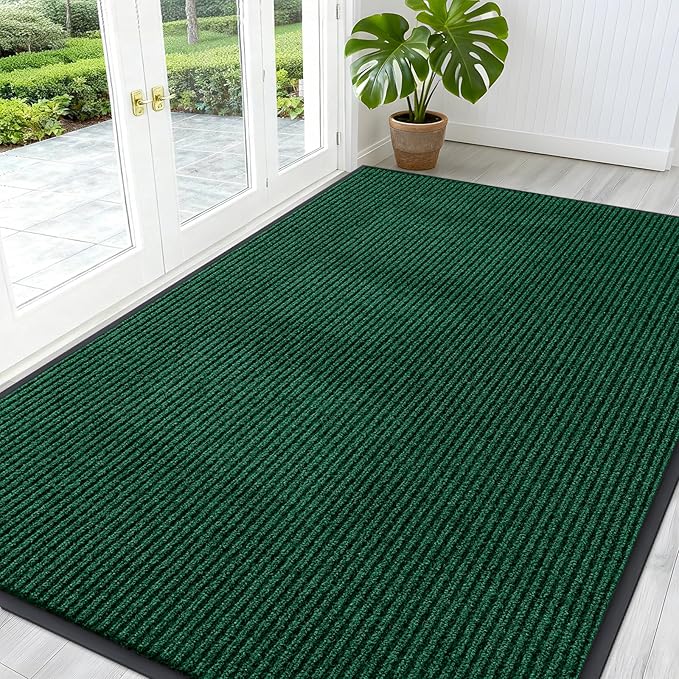 OLANLY Front Door Mat Indoor Outdoor Entrance, Waterproof Heavy Duty Doormat, Fade Resistant, Low Profile, Easy Clean Patio Porch Welcome Floor Mats for Entry, 59x40, Green