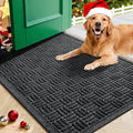 Mibao Front Door Mat Indoor Outdoor Entrance, Dirt Trapping Waterproof All-Season, All-Weather Doormat, Non-Slip Durable Natural Rubber Low Profile Easy Clean Patio Entrance Mat, 36" x 24", Black