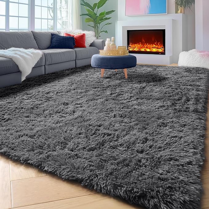 ONASAR Grey Area Rugs for Living Room, 5x8 Gray Fluffy Shag Bedroom Rug, Ultra Soft Plush Shaggy Large Indoor Floor Carpet for Nursery Kids Girls Boys Teen Home Office Decor Aesthetic