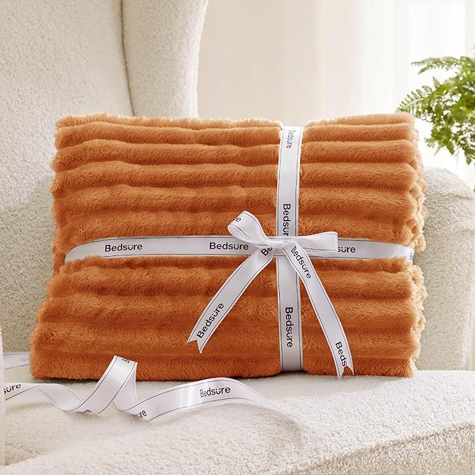 Bedsure GentleSoft Queen Blanket for Bed - Cozy Soft Fall Blankets for Women, Cute Large Fall Throws for Girls, Orange, 90x90 Inches