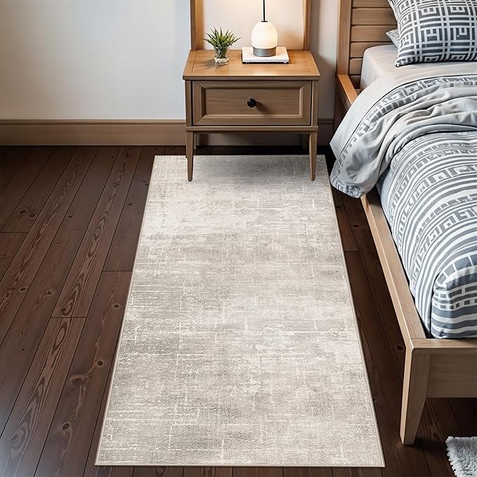 Washable 2x6 Thin Runner Rug: Abstract Soft Entryway Doormat Water-Resistan Hallway Bathroom Kitchen Carpet with Non-Slip Backing Modern Living Room Bedroom Decorative Carpet（2x6,Beige/Cream）