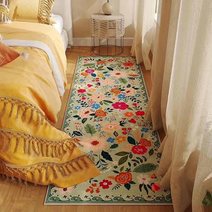 Rugcomf Runner Rug for Hallways Kitchen Rug Non Slip 2'x 6' Washable Rugs with Rubber Backing Soft Floral Carpet Runner for Hallways, Kitchen, Laundry, Bedroom, Bathroom(Green)
