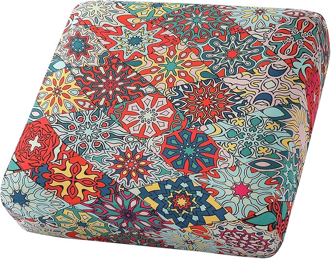 hyha Printed Couch Cushion Covers, Floral Sofa Covers Washable for Cushion Couch, Stretch Pattern Outdoor Cushion Covers for Patio Furniture with Elastic Bottom(Small, Diamond Mandala)