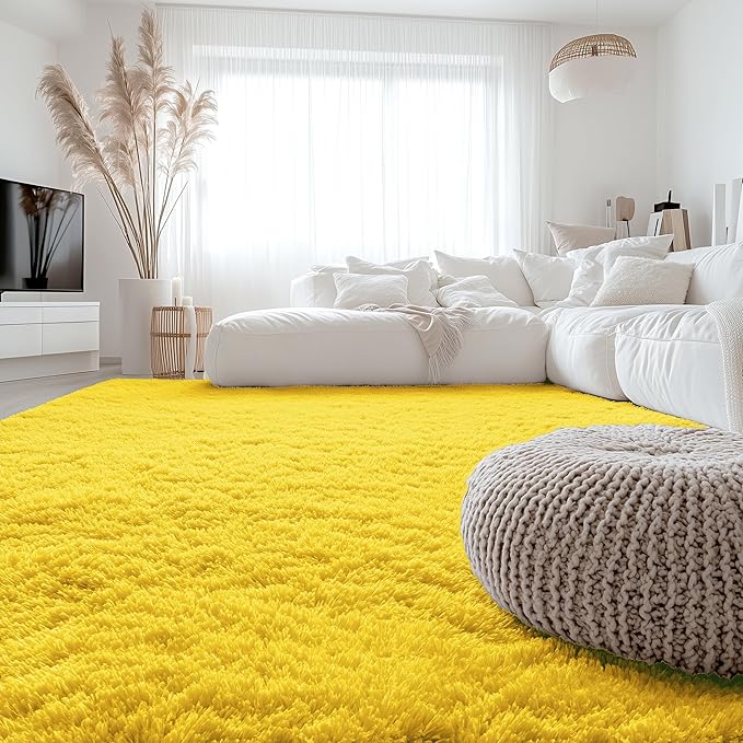 OLANLY 6x9 Machine Washable Large Area Rugs for Living Room, Bedroom, Soft Fluffy Shaggy Bedside Rug, Indoor Floor Carpet for Kids Girls and Boys, Dorms, Nursery, Home Decor Aesthetic, Yellow