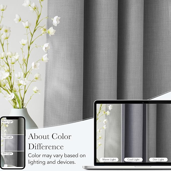 NICETOWN Faux Linen Light Grey Blackout Curtains 84 inches Long for Living Room - Privacy Panels for Bedroom, Modern Farmhouse Style Easy Care Grommet Top, 2 Panels, W52 by L84