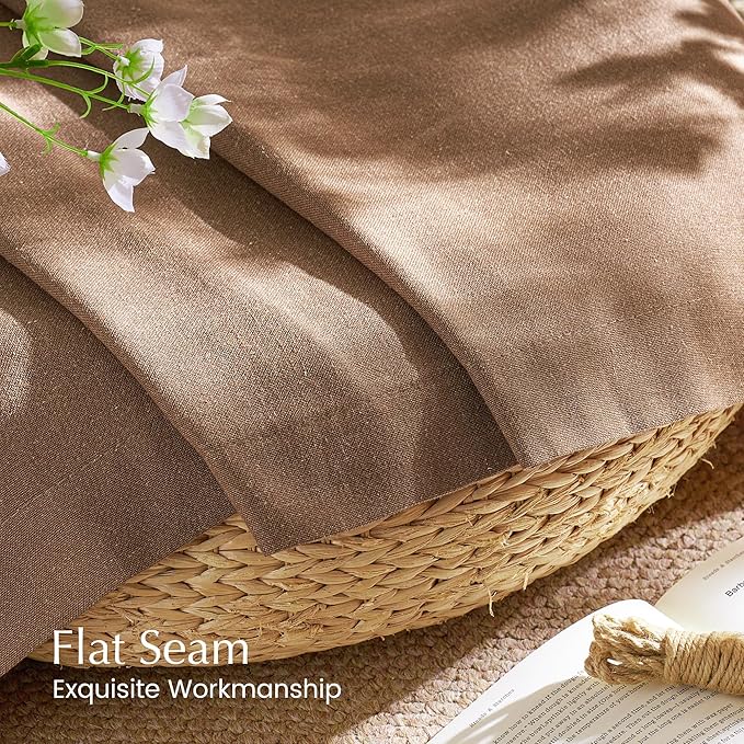 NICETOWN Linen Gold Brown Curtains for Living Room, Rustic Grommet Semi Sheer Linen Blend Privacy Assured with Light Filtering for Living Room/Bedroom, W55 x L96, 2 Panels