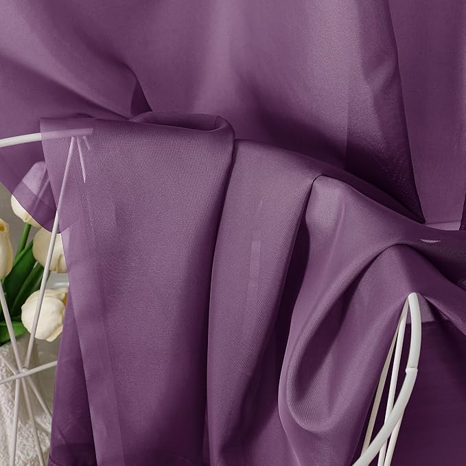 OVZME Plum Sheer Curtains 84 Inches Long 2 Panels - Soft Light Filtering Window Sheer Panels for Living Room/Bedroom, Top Dual Rod Pocket, 1 Pair, Each 42Wx84L Inches