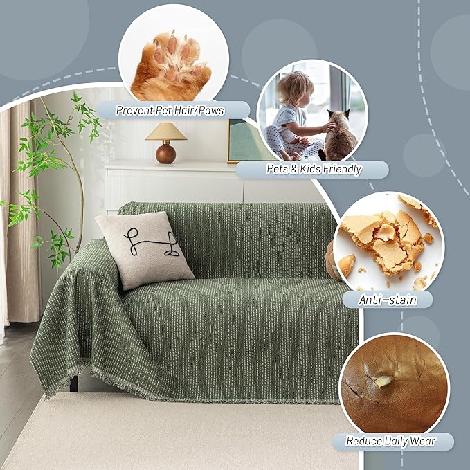 MYSKY HOME Loveseat Cover Moss Green Couch Cover Sectional Couch Covers for 2 Cushion Couch Sofa Thick Universal Chenille Sofa Cover with Tassel Durable Furniture Protector for Dogs 91" x 118"