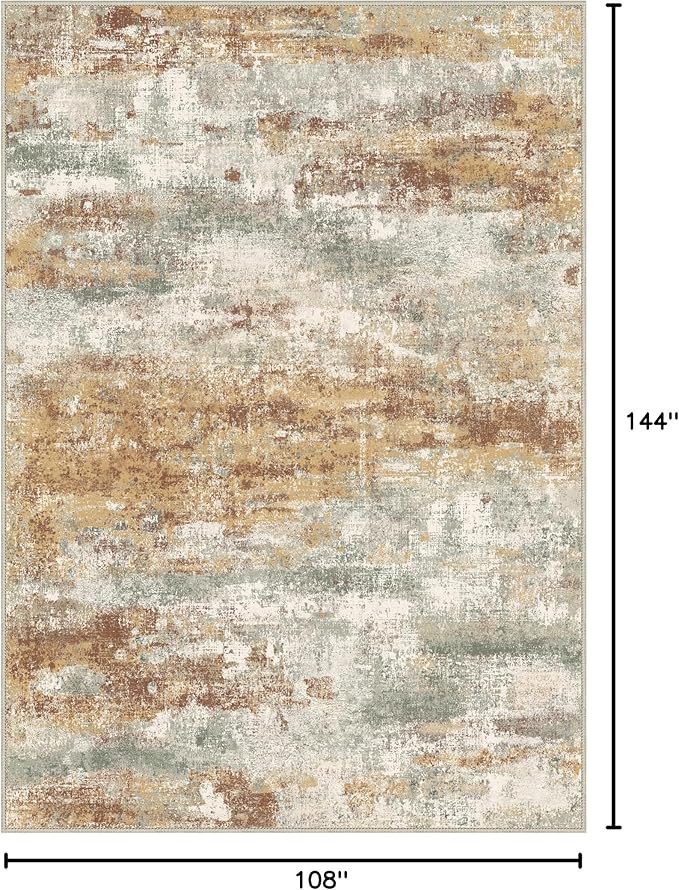 BEIMO Area Rugs 9x12 for Living Room Bedroom, Modern Abstract Machine Washable Rug, Large Soft Low Pile Floor Cover with Non Slip Backing for Dining Room, Orange Green