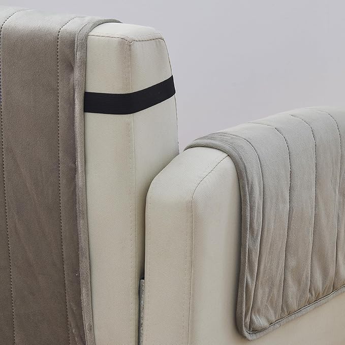 Great Bay Home Velvet Chair Cover - Washable Slipcover Furniture Protector with Elastic Straps - Furniture Cover for Dogs, Kids, and Pets - Stitched Detail (Wild Dove Grey)