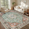 6x9 Area Rugs Living Room Rug: Washable Vintage Distressed Floral Rug No Slip Stain Resistant Soft Carpet Indoor Floor Large Carpets for Bedroom Dining Room Farmhouse Nursery Home Office Brown Green