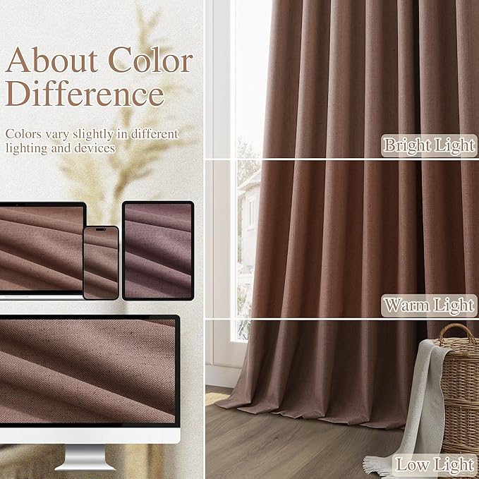 Guken 100% Blackout Curtains 96 Inch Length 2 Panels Set for Living Room Bedroom Back Tab Thermal Insulated Black Out Linen Drapes Room Darkening Cappuccino,52x96