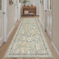 Madane Runner Rug 2'6''x8' Kitchen Runner, Hallway Runner Printed Vintage Washable Rugs Soft Non-Slip Low Pile 2.5x8 ft Runners for Hallways Laundry Room Rug Distressed Rug, Green/Gold