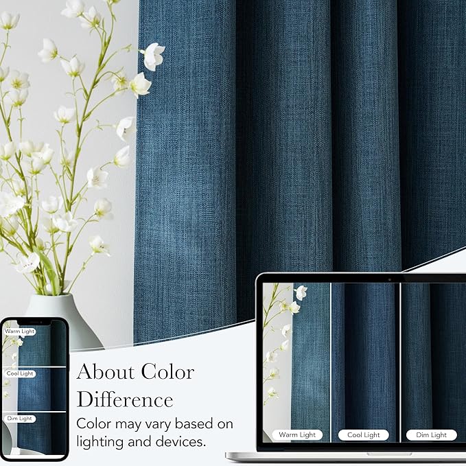 NICETOWN Short Faux Linen Stone Blue Blackout Curtains 63 inches Long for Kitchen - Privacy Panels for Living Room Bedroom, Modern Farmhouse Style Easy Care Grommet Top, 2 Panels, W42 by L63