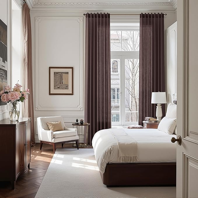 Coffee Brown Linen Curtains for Living Room 105 Inches Long Light Filtering Semi Sheer Curtain Back Tab Luxury Modern Rustic Home Decor Neutral Drapes for Bedroom Dinner Room 52x105, 2 Panels