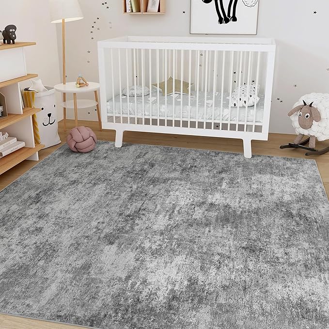 Nakagishi 6x9 Area Rugs Living Room: Washable Abstract Large Neutral Soft Rug Stain Resistant Modern Indoor Floor Non-Slip Carpet for Bedroom Nursery Kids Playroom Office Dining Room Dorm- Grey