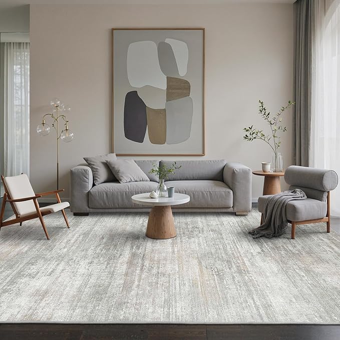 BEIMO Area Rugs 6x9 for Living Room Bedroom, Modern Abstract Machine Washable Rug, Large Soft Low Pile Floor Carpet with Non Slip Backing for Dining Room, Light Grey/Beige