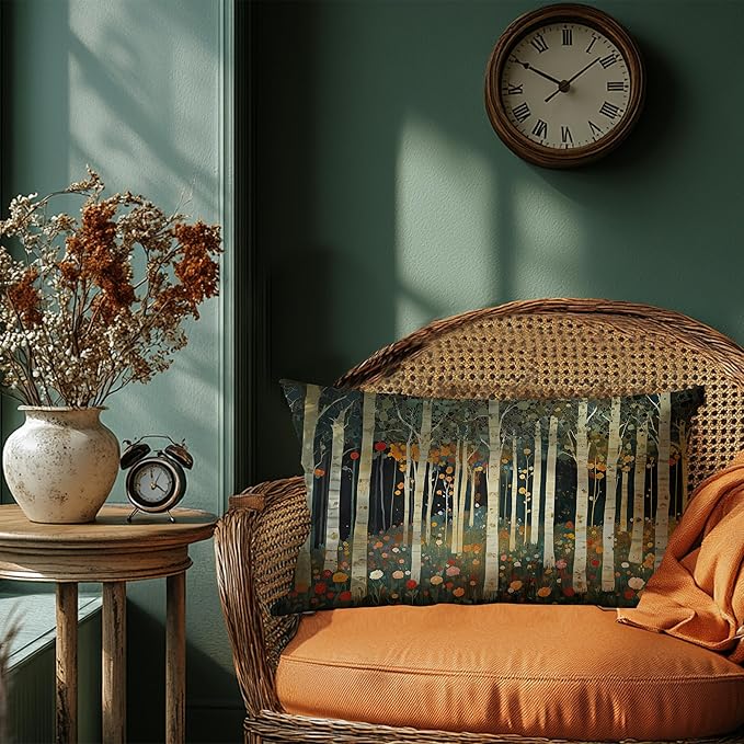 Rustic William Morris Inspired Autumn Forest Decor Pillow Covers 12x20,Fall Home Room Decor, Vintage Botanical Nature Decorative Throw Pillow Covers for Home Bedroom Living Room