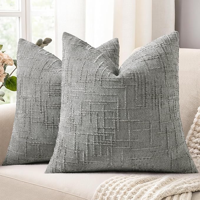 decorUhome Neutral Grey Chenille Euro Sham Throw Pillow Covers 24x24 Set of 2 Textured Soft Cozy Slubby Couch Pillow Covers Modern Farmhouse Boho Decorative Pillow Cases for Bed Sofa Living Room