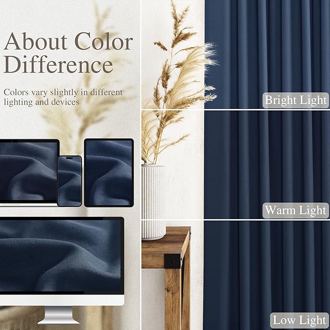 Denim Blue Linen Curtains 108 Inches Long for Living Room 2 Panels Set Extra Long Back Tab Curtain Semi Sheer Light Filtering Denim Blue Drapes Floor to Ceiling Curtains for Large Windows 52x108