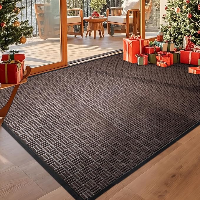 Mibao Front Door Mat, Heavy Duty Durable Welcome Mat for Outdoor Indoor, Dirt Trapper Waterproof Super Absorbent Door Mat for Entryway Outside Patio Porch, 73" x 46", Coffee