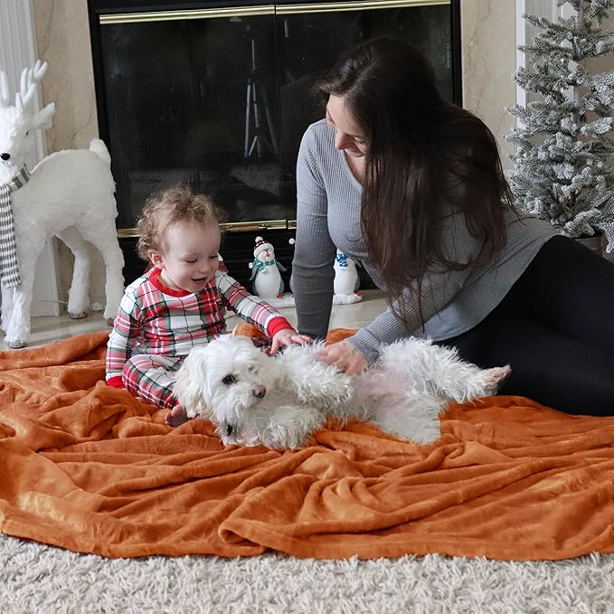 Bedsure GentleSoft Fleece Throw XL Blanket Dark Orange - 300GSM Soft Lightweight Plush Cozy Blankets for Bed, Sofa, Couch, Travel, Camping, 50x70 inches