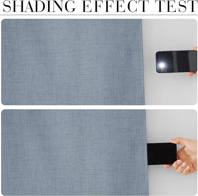 RYB HOME Smoky Blue 100% Blackout Linen Curtains 72 inch Long, Thermal Insulated & Privacy Assurd Drapes for Bedroom/Office/Nursery, Rod Pocket & Back Tab Window Treatment, W52 X L72, 2 Panels